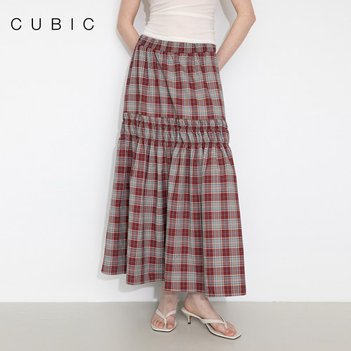 CUBIC复古松紧腰格纹半裙