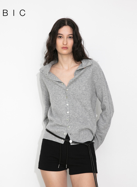 CUBIC复古休闲全羊毛小高领基础廓形毛针织开衫