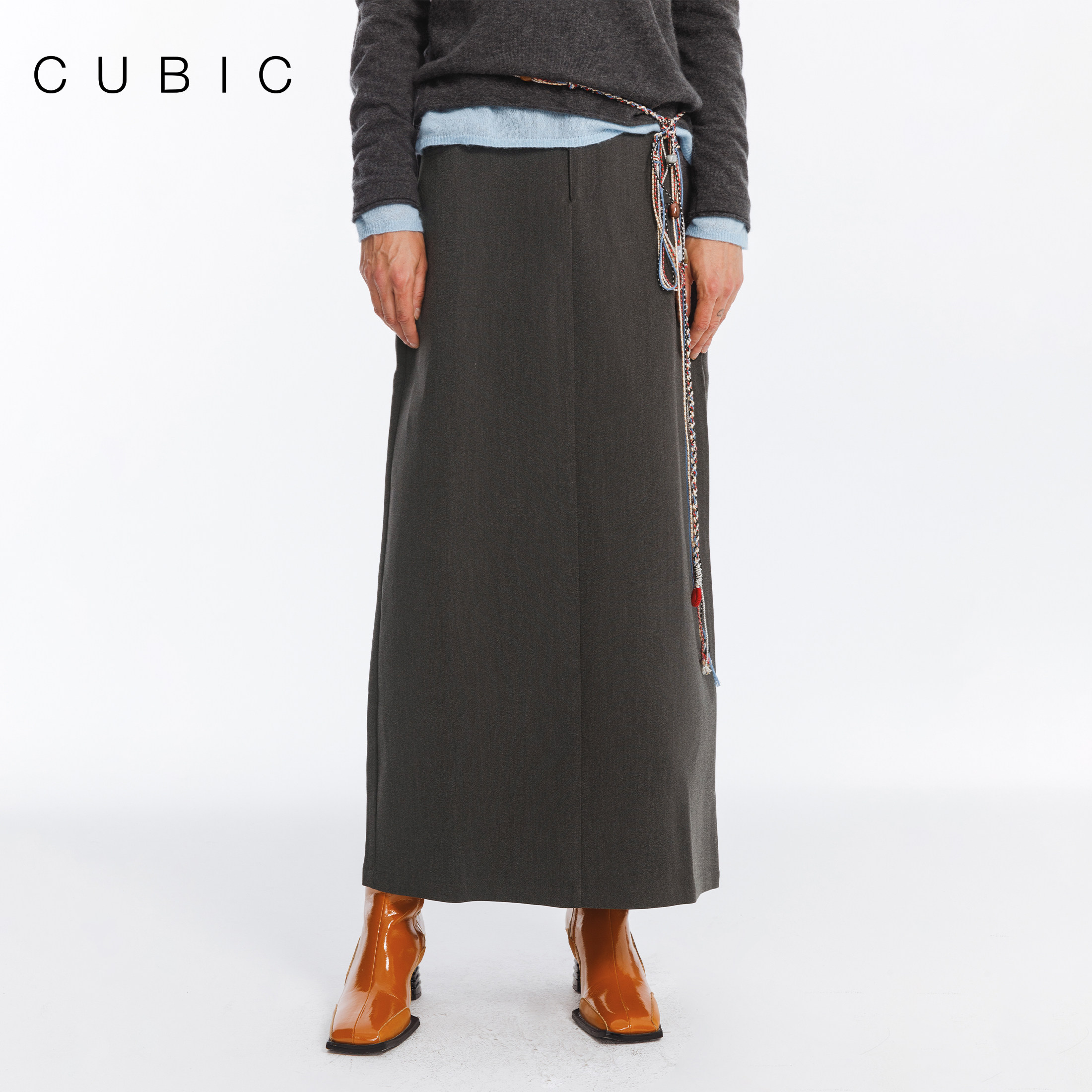 CUBIC气质宽松直筒西装半裙