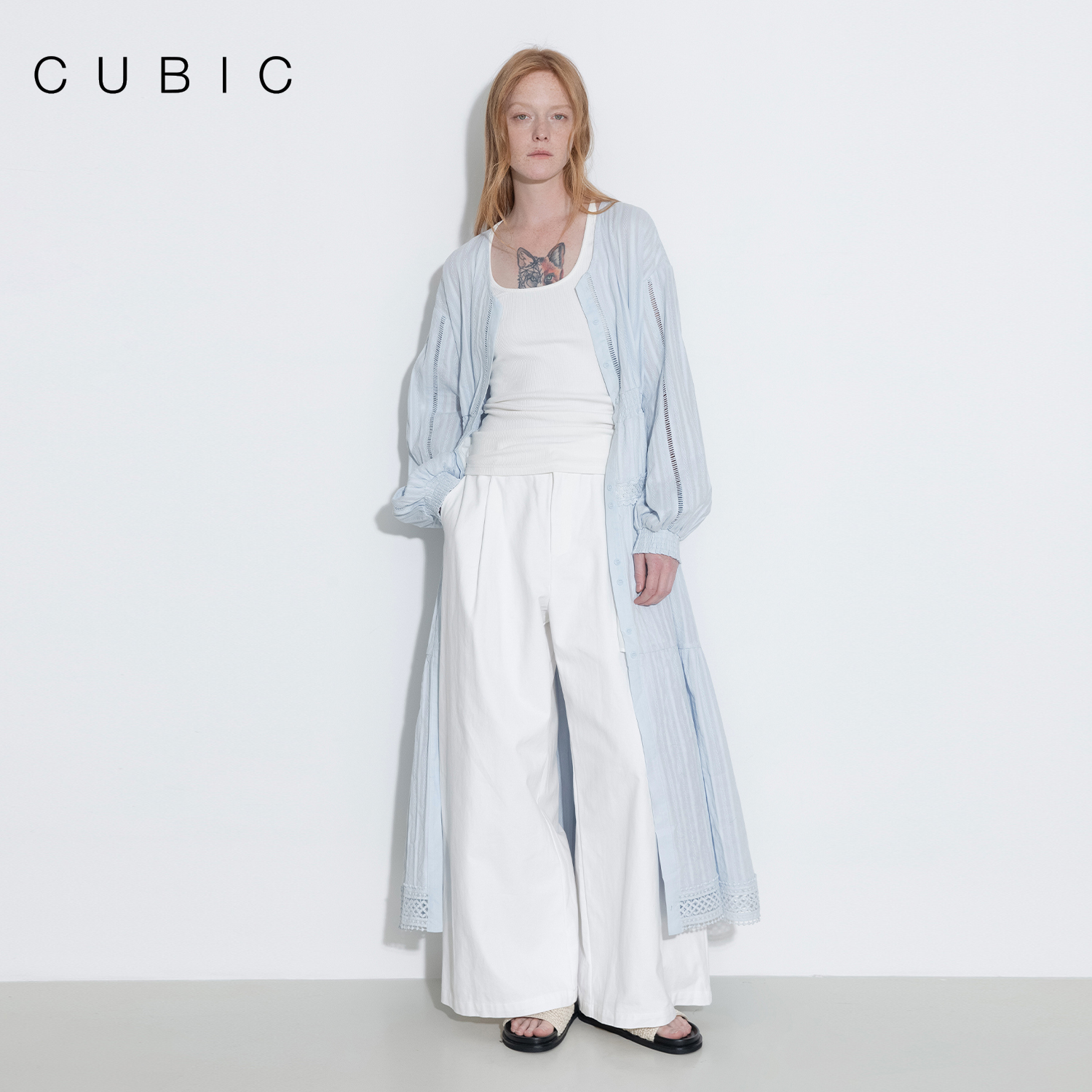 CUBIC肌理感收腰全棉连衣裙