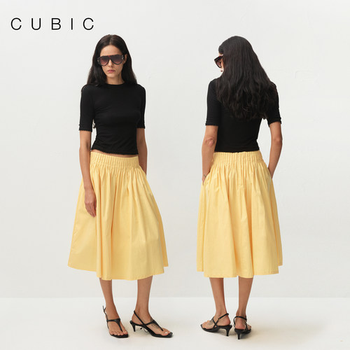 CUBIC细格纹全棉A字短裙