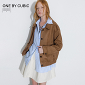 CUBIC环保麂皮小翻领宽松落肩纽扣式 复古休闲外套