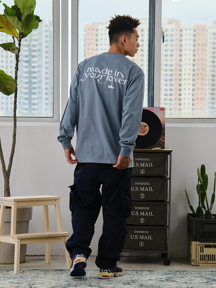 LoverLab 多色长袖圆领T恤男重磅280g秋季宽松印字母美式打底衫潮,男装,T恤,淘宝优惠券,粉丝福利购,淘宝优惠卷