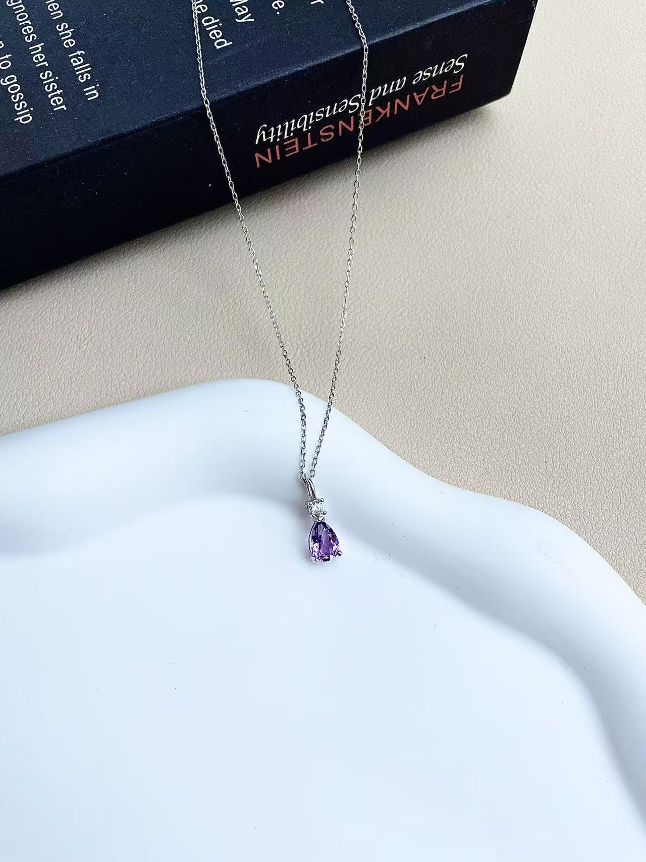 天然极细紫水晶水滴吊坠项链女轻奢高级感气质s925银项链