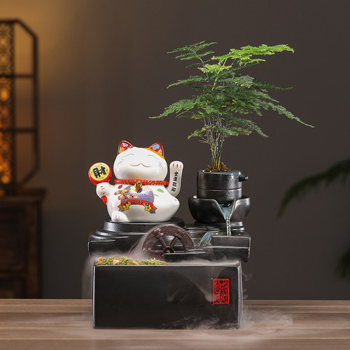 招财猫摆件流水生财循环水小型风水轮店铺收银柜台公司前台开 业