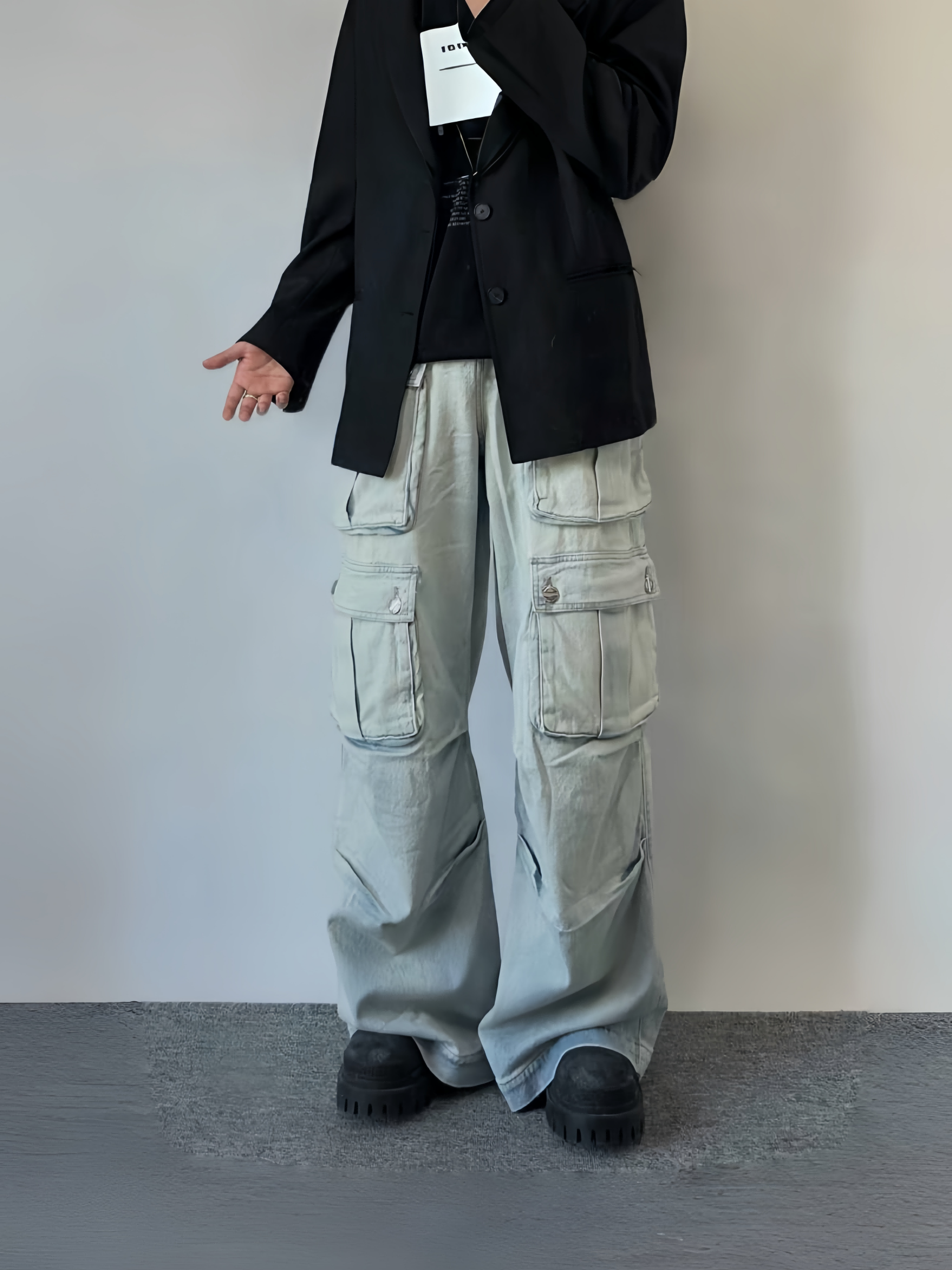 【美式复古】多口袋水洗工装直筒休闲男女高街阔腿牛仔裤潮Cargo