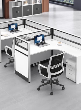 l型屏风办公室桌员工位白色卡位职员桌椅组合f型4四人t形转角卡座