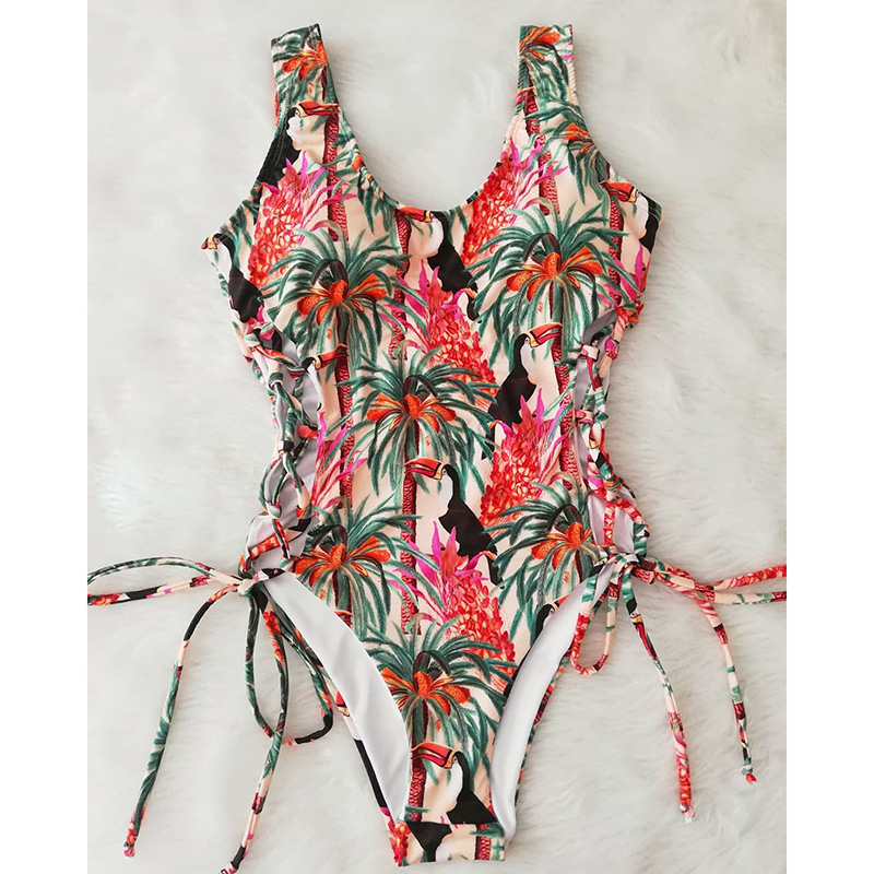 One-piece swimsuit female printing multi-rope swimsuit conse