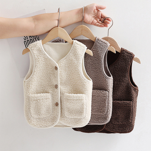 儿童马甲春秋季2025新款男女童坎肩宝宝羊羔绒背心保暖内外穿上衣