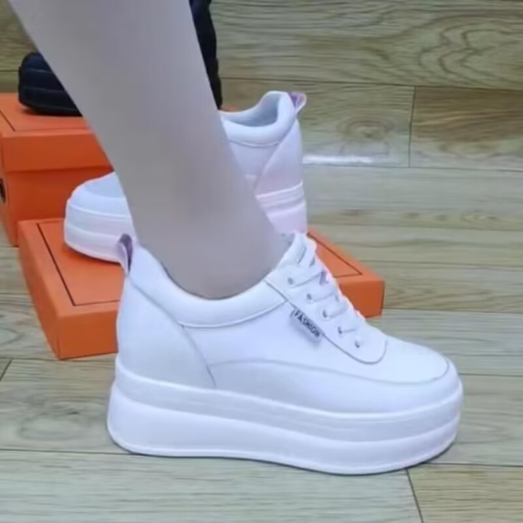 品牌特价真软皮内增高女鞋8cm增高秋冬单鞋小个子松糕厚底小白鞋
