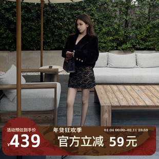 MIMIWU新店 黑皮草2026新款长袖毛皮大衣小熊短外套金扣外套