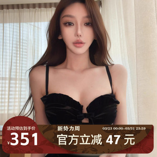 MIMIWU新店 黑色抹胸瘦腰丝绒吊带蝴蝶结V领性感镂空内搭收腰