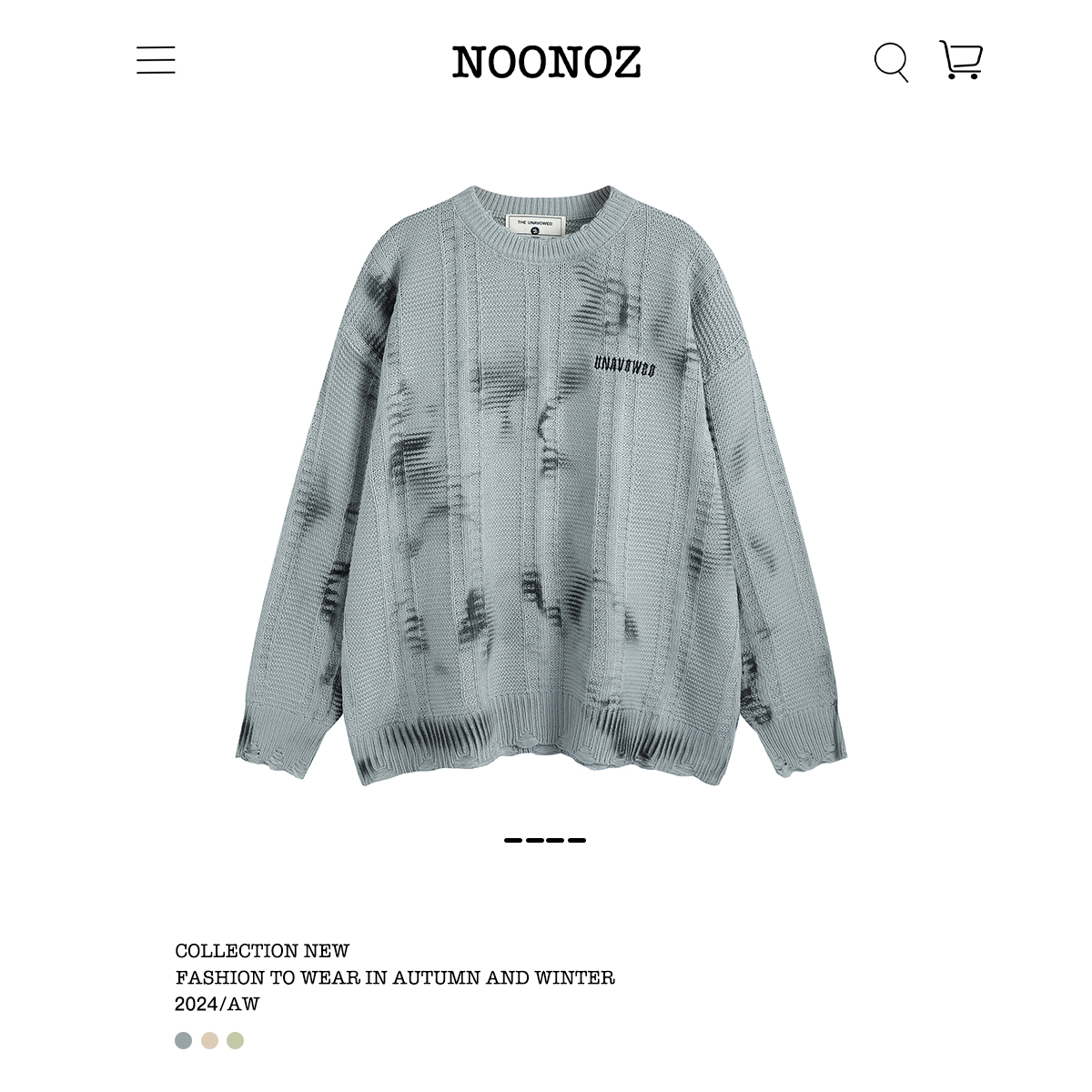 NOONOZ圆领扎染破洞针织衫毛衣