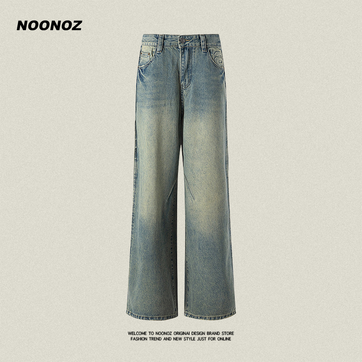 NOONOZ美式复古直筒水洗牛仔裤