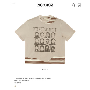 NOONOZ假两件条纹人物短袖T恤男夏季美式中性风潮牌亚文化上衣