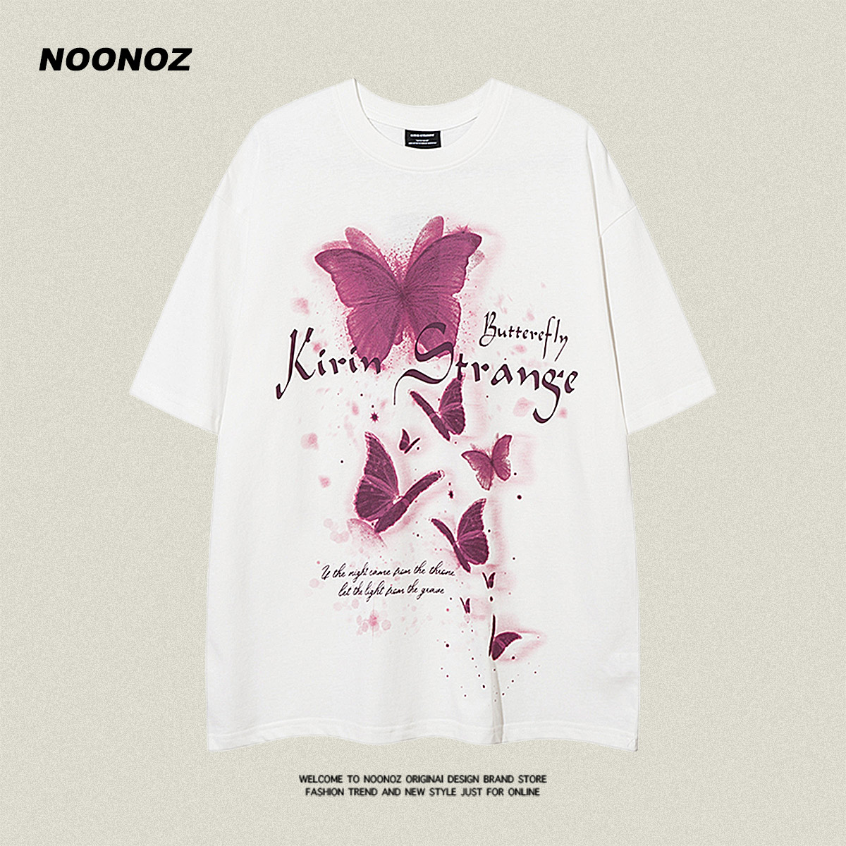 NOONOZ欧美高街蝴蝶涂鸦短袖T恤