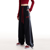 NOONOZ黑色卫裤 子 潮牌宽松嘻哈街舞百搭情侣运动裤 男直筒新款 美式