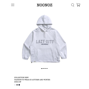 NOONOZ美式 半拉链字母连帽卫衣男女潮牌秋冬宽松运动街头情侣帽衫