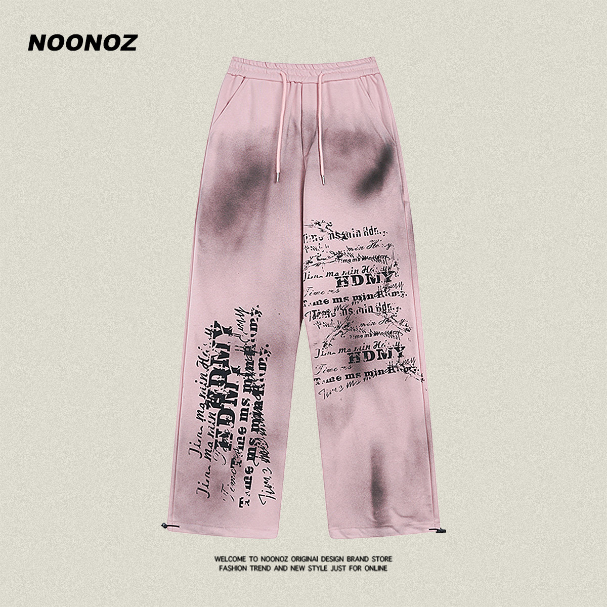 NOONOZ字母印花直筒卫裤休闲裤