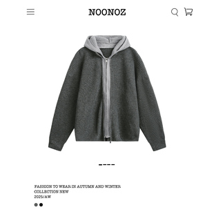 NOONOZ假两件拼接中性风开衫卫衣男潮牌复古美式慵懒情侣针织外套