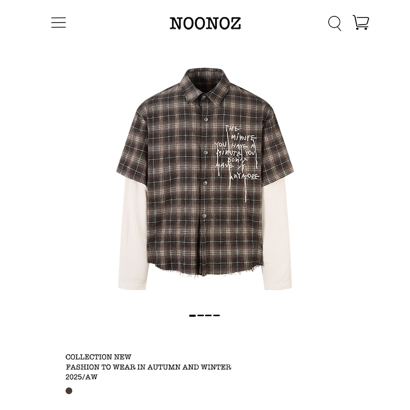 字母刺绣假两件格子长袖衬衫