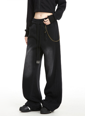 NOONOZ裤子男美式卫裤秋季可拆卸腰链水洗直筒垂感跳舞运动休闲裤