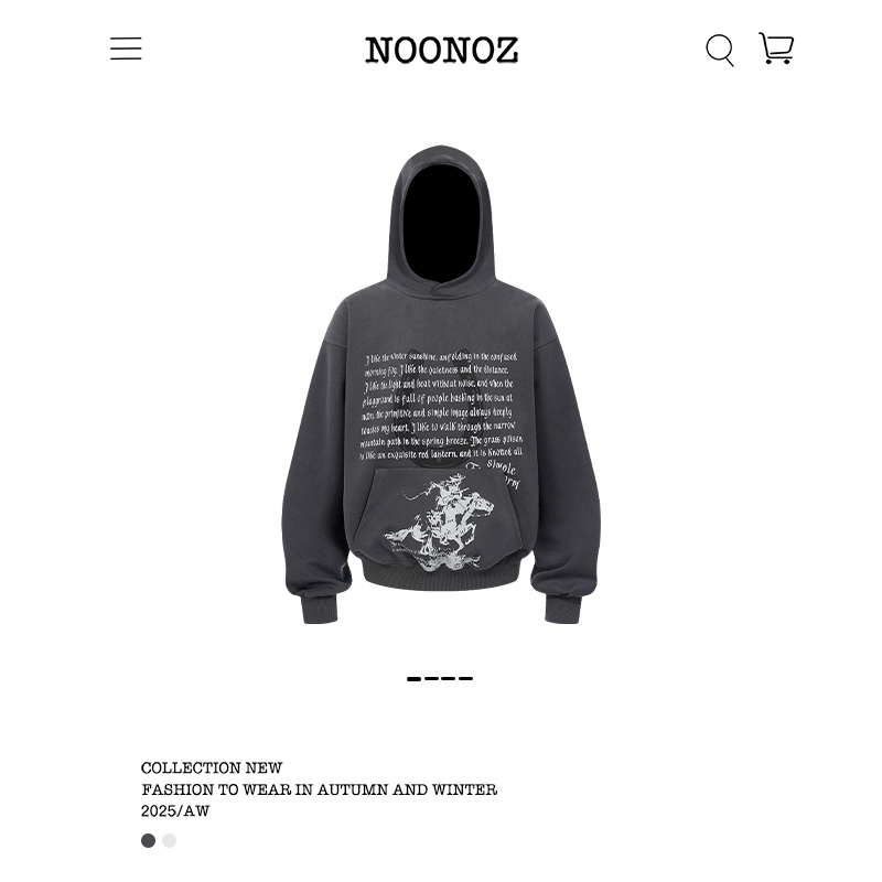 NOONOZ潮牌美式高街字母印花连帽卫衣男秋季复古vintage情侣帽衫