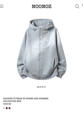 NOONOZ美式解构分割开衫连帽卫衣男中性风潮牌重磅宽松运动风外套
