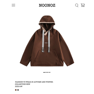 帽衫 NOONOZ复古美式 毛绒一体连帽加绒卫衣男中性风潮牌保暖情侣装
