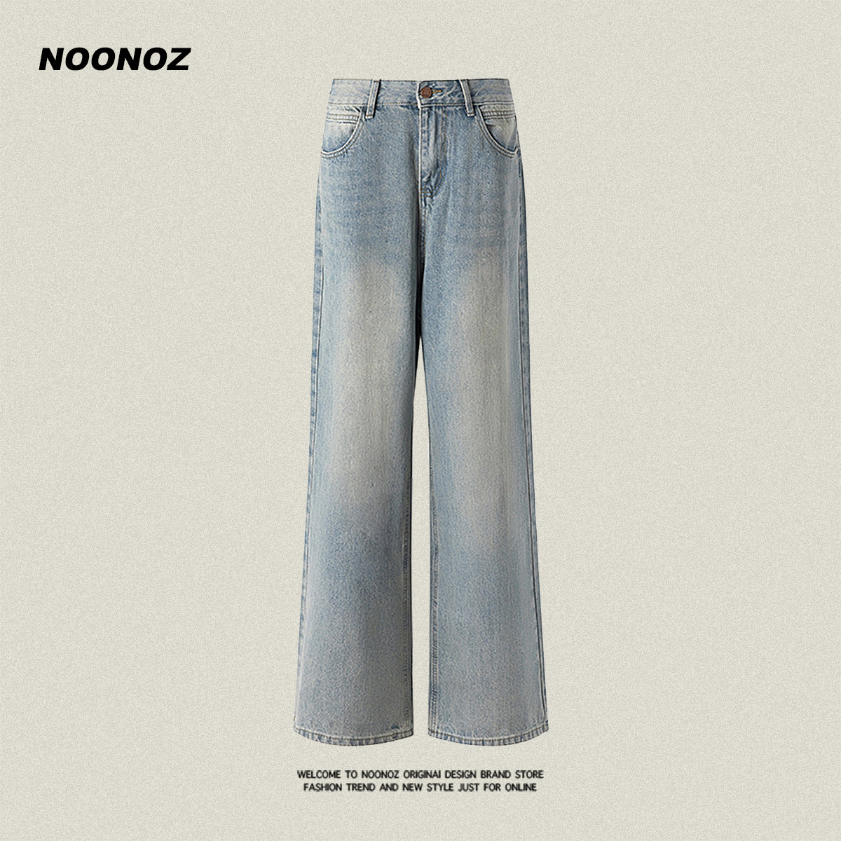 NOONOZ美式百搭直筒水洗牛仔裤