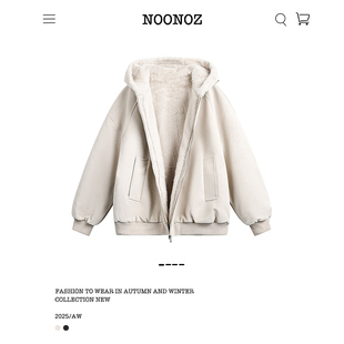 NOONOZ美式座山雕皮毛一体连帽棉衣男潮牌中性风保暖抗寒棉服外套