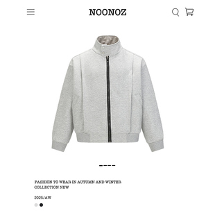 NOONOZ美式 卫衣男中性风潮牌秋冬设计感Boxy外套 褶皱通勤立领开衫