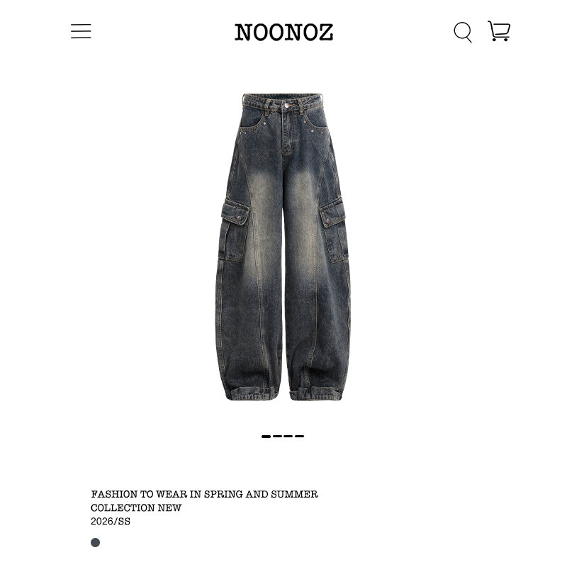 NOONOZ美式解构廓形弯刀牛仔裤男潮牌多口袋水洗做旧垂感阔腿裤子