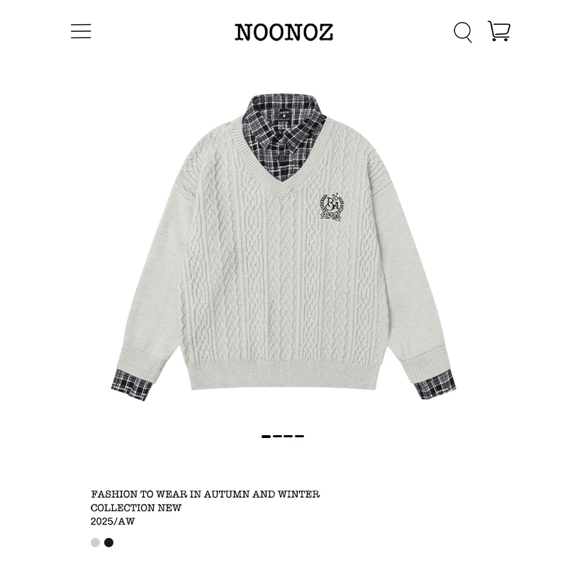 假两件衬衫拼接POLO领毛衣