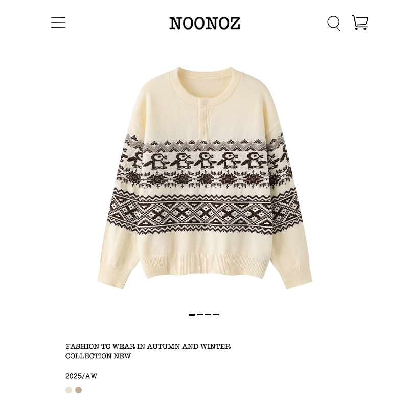 费尔岛圣诞企鹅提花亨利领毛衣