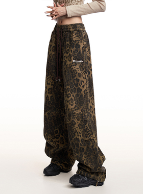 NOONOZ豹纹裤子男工装裤新款美式潮牌hiphop宽松直筒小众休闲裤