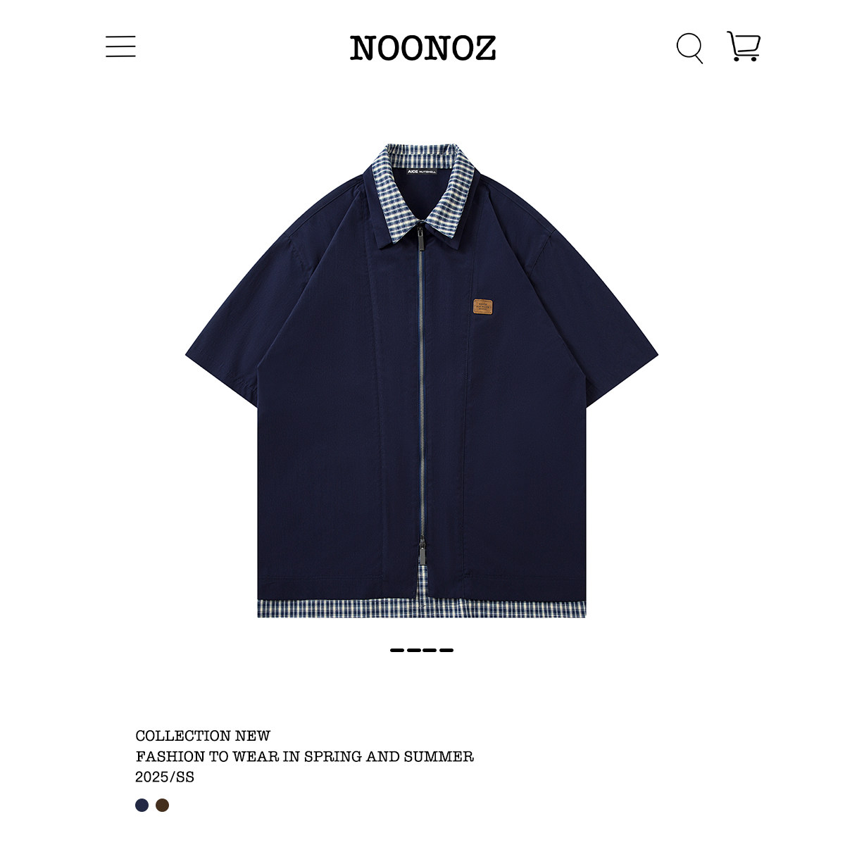 NOONOZ美式假两件双拉链短袖衬衫图片