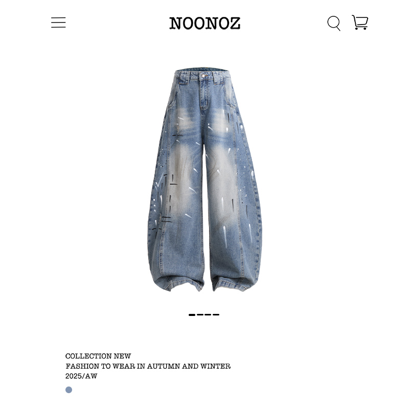 NOONOZ潮牌泼墨涂鸦弯刀牛仔裤男女美式高街水洗裤子宽松阔腿长裤