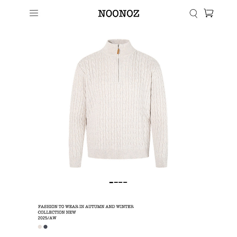 NOONOZ老钱风英伦半拉链麻花毛衣男秋冬中性风慵懒潮牌针织衫上衣