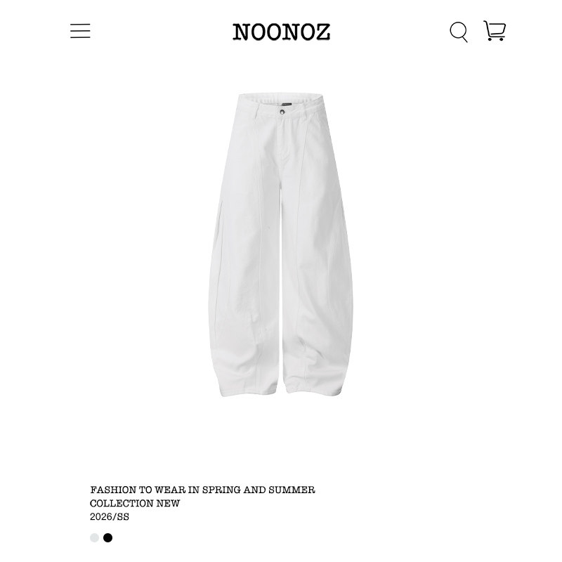 NOONOZ美式解构廓形弯刀牛仔裤男潮牌中性风白色裤子显瘦阔腿长裤