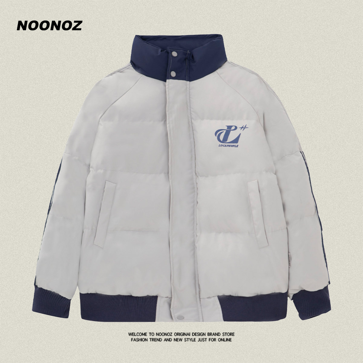 NOONOZ条纹加厚冬季国潮立领棉衣