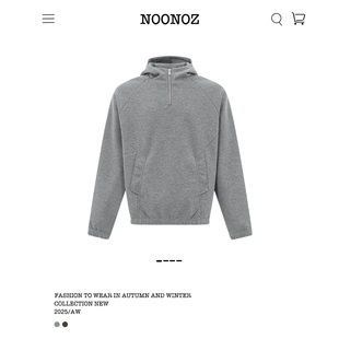 NOONOZ美式 潮牌解构半拉链卫衣男秋冬中性风重磅情侣百搭Boxy帽衫