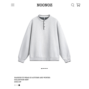 NOONOZ美式手缝线亨利领卫衣男秋冬潮牌中性风高级感情侣休闲上衣