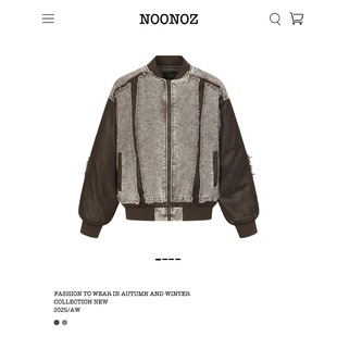 NOONOZ美式嘻哈拼接做旧棒球服夹克男秋冬中性风潮牌解构棉衣外套