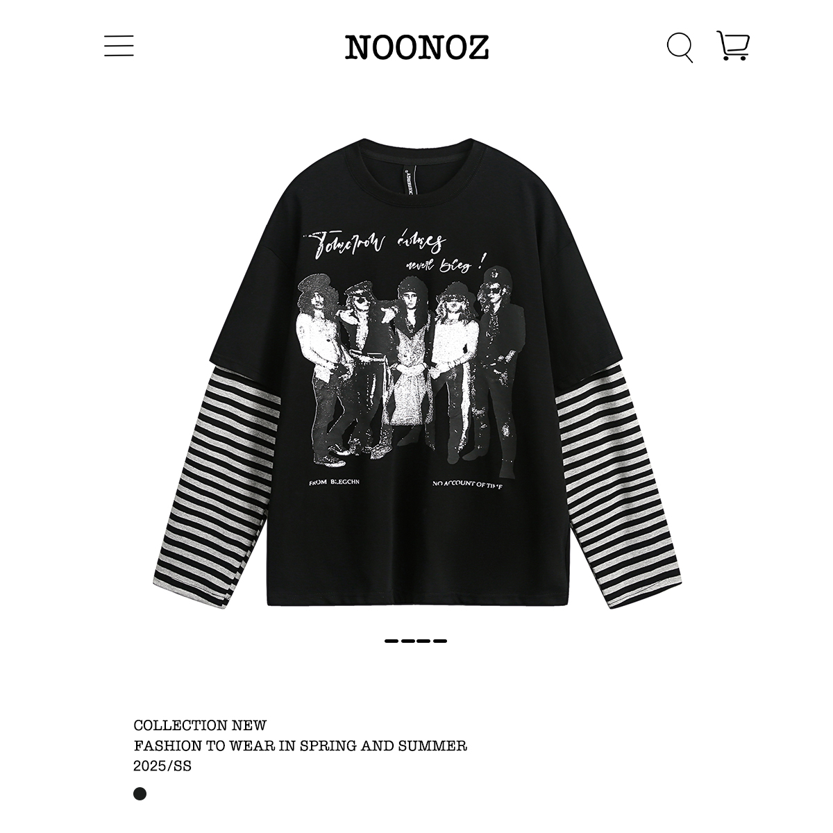 NOONOZ美式乐队假两件长袖T恤