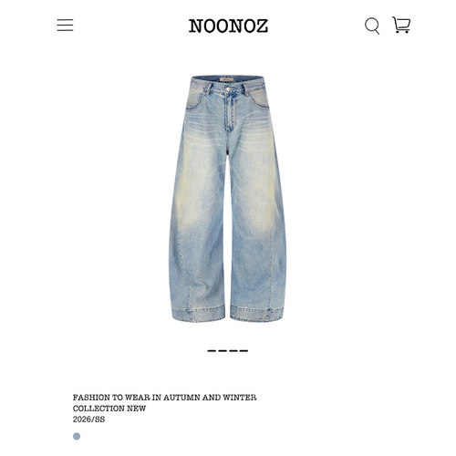 NOONOZ弯刀牛仔裤男美式复古水洗渐变做旧巴黎扣裤子通勤阔腿长裤