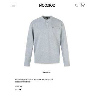 上衣 T恤男早秋中性风潮牌Boxy打底衫 NOONOZ美式 解构亨利领长袖