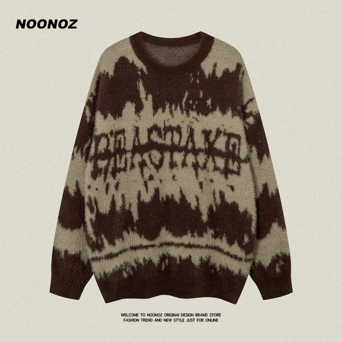 NOONOZ字母毛衣仿貂毛套头国潮