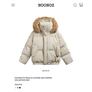 NOONOZ美式 中性风潮牌防风派克服棉服 可拆卸毛领PU皮衣棉衣男冬季