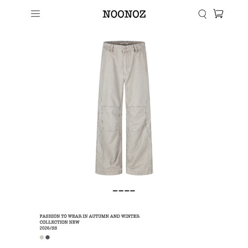 NOONOZ工装裤男重磅水洗做旧双膝压褶裤子美式廓形Baggy阔腿长裤